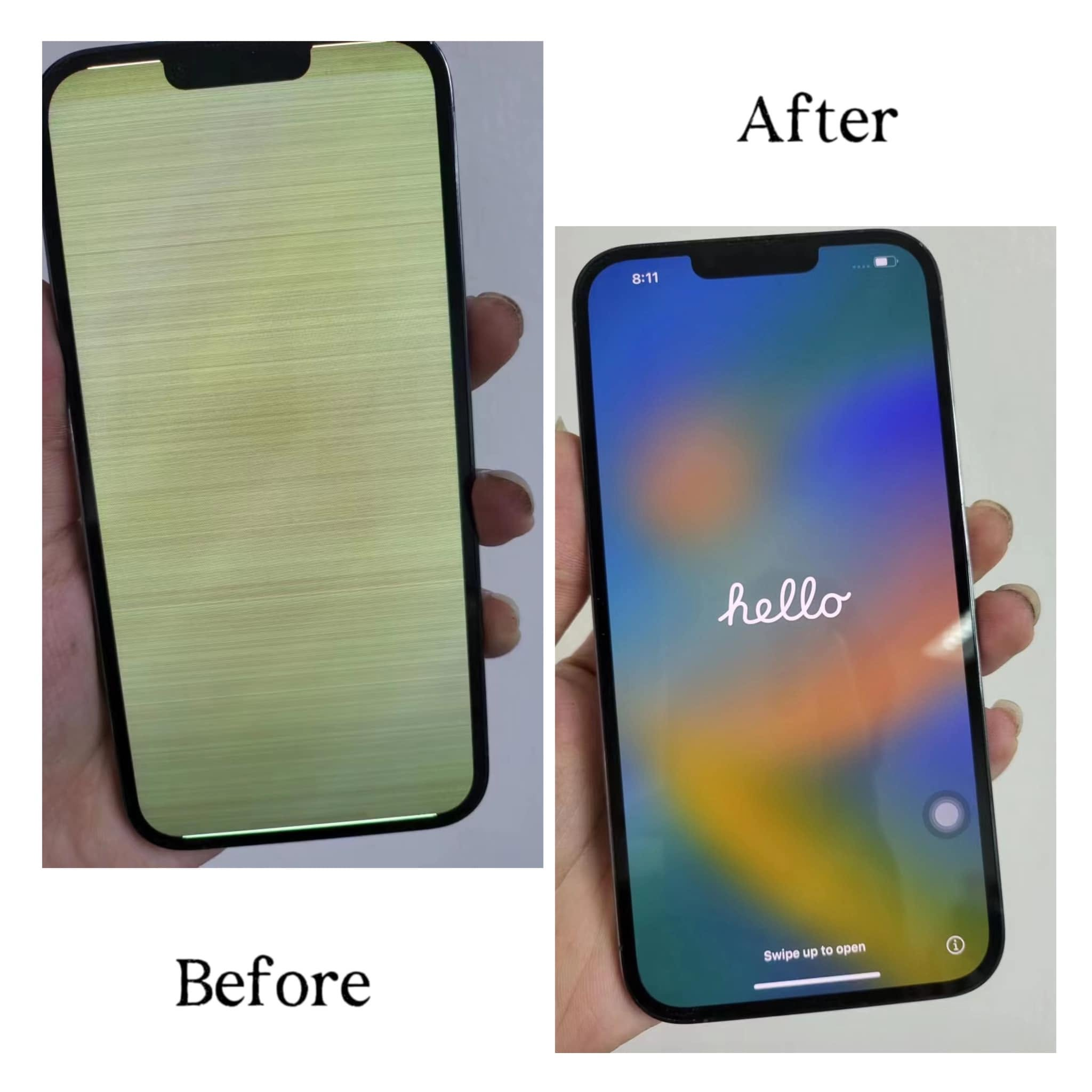 ภาพเปรียบเทียบหน้าจอ iPhone ก่อนและหลังเปลี่ยนจอ